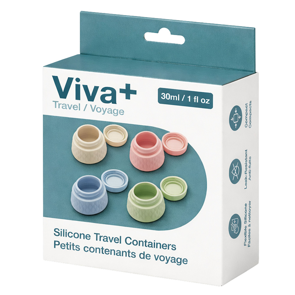 Image Ensemble de 4 petits contenants de voyage en silicone – vert, bleu, beige et rose